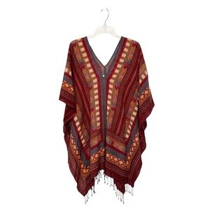 SOFT SURROUNDINGS TAN BLUE SOUTHWESTERN PONCHO WRAP OS